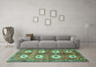 Machine Washable Persian Turquoise Traditional Area Rugs in a Living Room,, wshtr4349turq