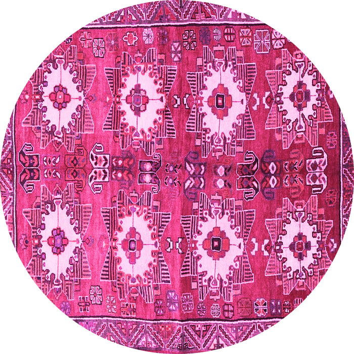 Round Machine Washable Persian Pink Traditional Rug, wshtr4349pnk