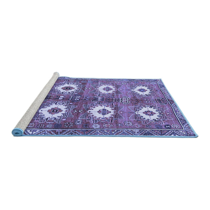 Sideview of Machine Washable Persian Blue Traditional Rug, wshtr4349blu
