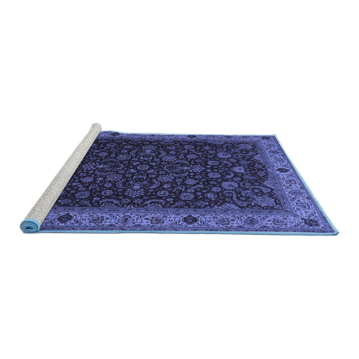 Sideview of Machine Washable Persian Blue Traditional Rug, wshtr434blu