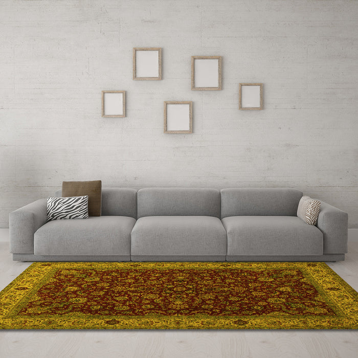 Machine Washable Persian Yellow Traditional Rug in a Living Room, wshtr434yw