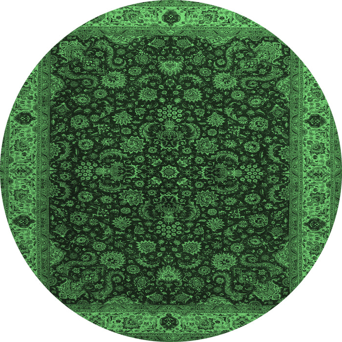Round Machine Washable Persian Emerald Green Traditional Area Rugs, wshtr434emgrn