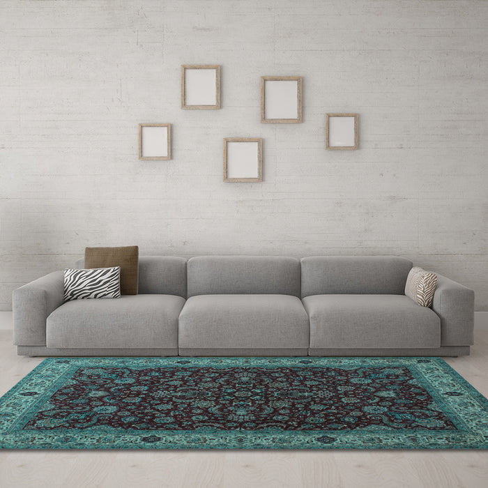 Machine Washable Persian Light Blue Traditional Rug in a Living Room, wshtr434lblu
