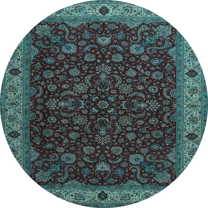 Round Machine Washable Persian Light Blue Traditional Rug, wshtr434lblu