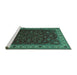 Sideview of Machine Washable Persian Turquoise Traditional Area Rugs, wshtr434turq