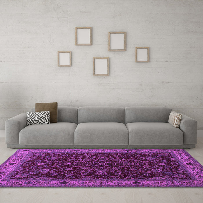 Machine Washable Persian Purple Traditional Area Rugs in a Living Room, wshtr434pur