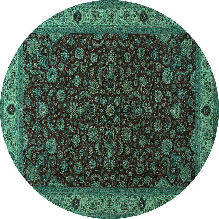 Round Machine Washable Persian Turquoise Traditional Area Rugs, wshtr434turq