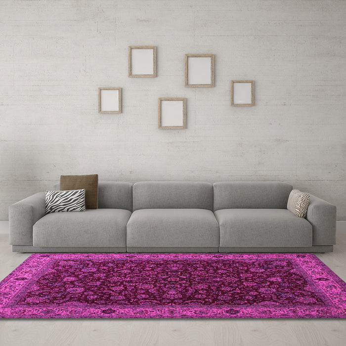 Machine Washable Persian Pink Traditional Rug in a Living Room, wshtr434pnk
