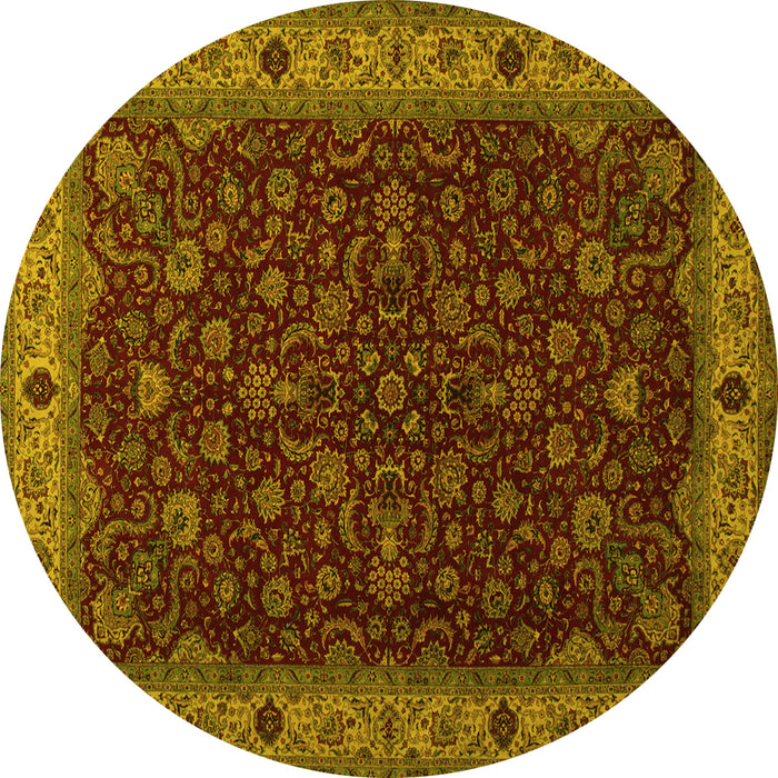 Round Machine Washable Persian Yellow Traditional Rug, wshtr434yw