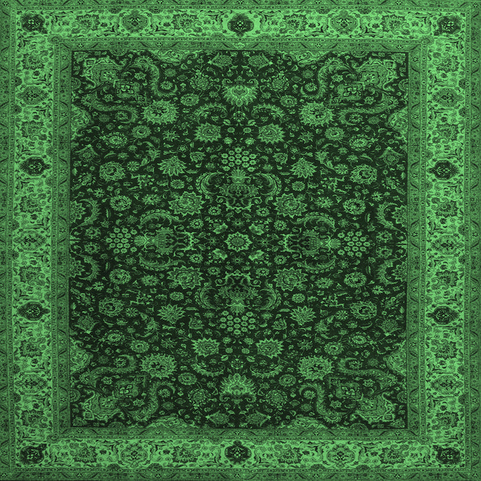 Square Machine Washable Persian Emerald Green Traditional Area Rugs, wshtr434emgrn