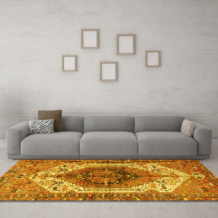 Machine Washable Persian Yellow Traditional Rug in a Living Room, wshtr4350yw