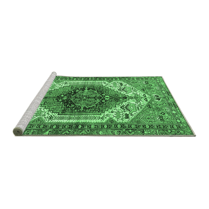 Sideview of Machine Washable Persian Emerald Green Traditional Area Rugs, wshtr4350emgrn