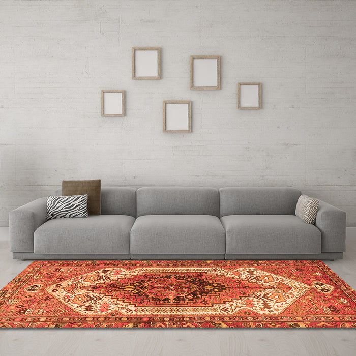 Machine Washable Persian Orange Traditional Area Rugs in a Living Room, wshtr4350org