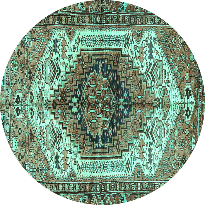 Round Machine Washable Persian Turquoise Traditional Area Rugs, wshtr4350turq