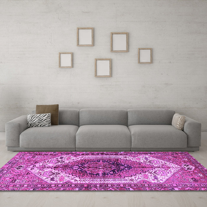 Machine Washable Persian Purple Traditional Area Rugs in a Living Room, wshtr4350pur