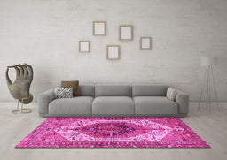 Machine Washable Persian Pink Traditional Rug in a Living Room, wshtr4350pnk