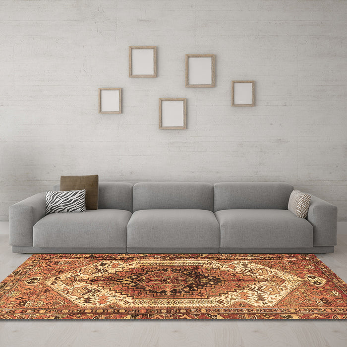 Machine Washable Persian Brown Traditional Rug in a Living Room,, wshtr4350brn