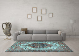 Machine Washable Persian Light Blue Traditional Rug in a Living Room, wshtr4350lblu