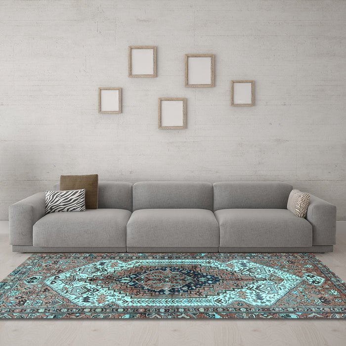 Machine Washable Persian Light Blue Traditional Rug in a Living Room, wshtr4350lblu