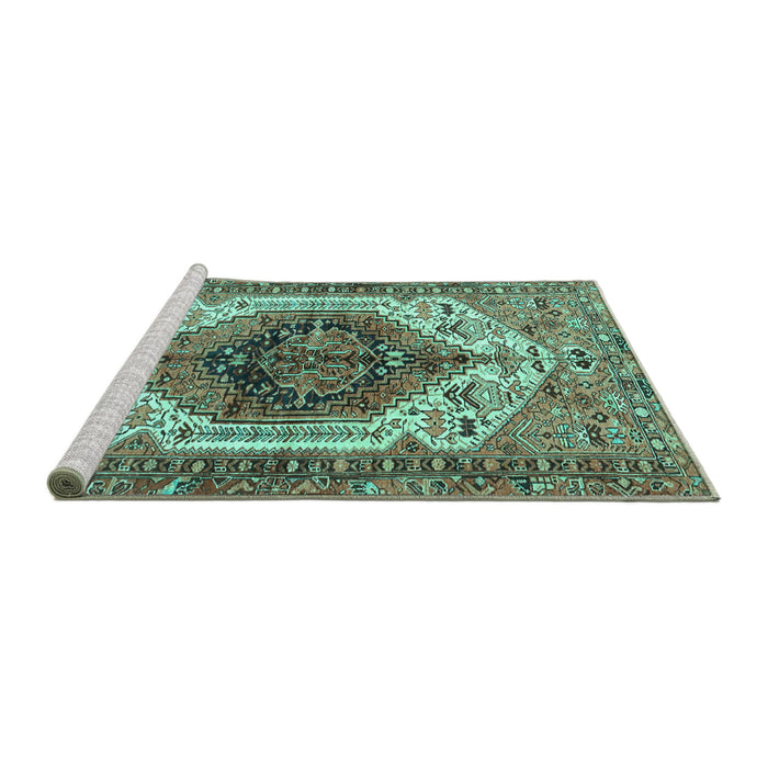 Sideview of Machine Washable Persian Turquoise Traditional Area Rugs, wshtr4350turq