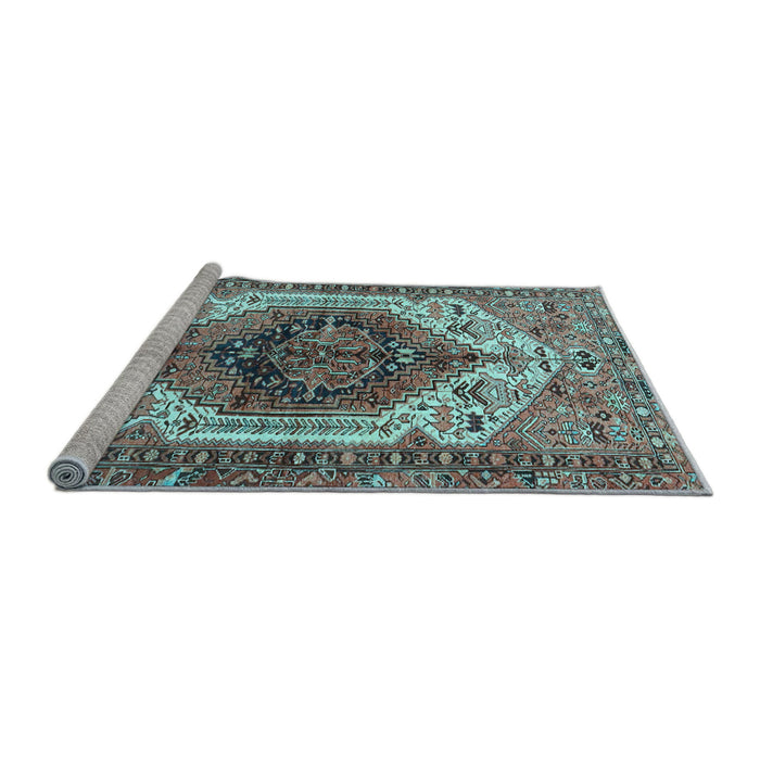 Sideview of Machine Washable Persian Light Blue Traditional Rug, wshtr4350lblu