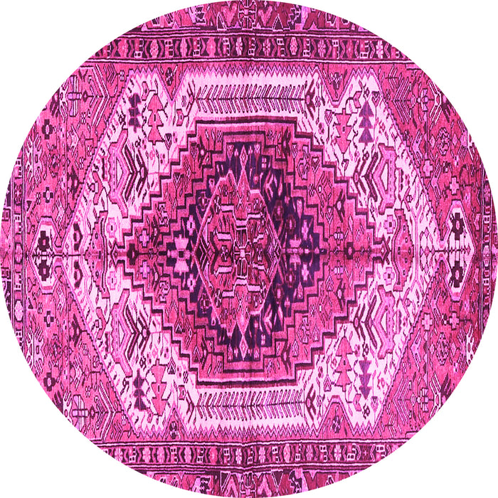 Round Machine Washable Persian Pink Traditional Rug, wshtr4350pnk