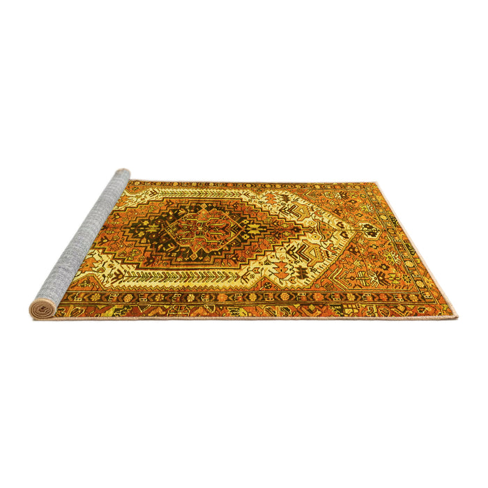 Sideview of Machine Washable Persian Yellow Traditional Rug, wshtr4350yw
