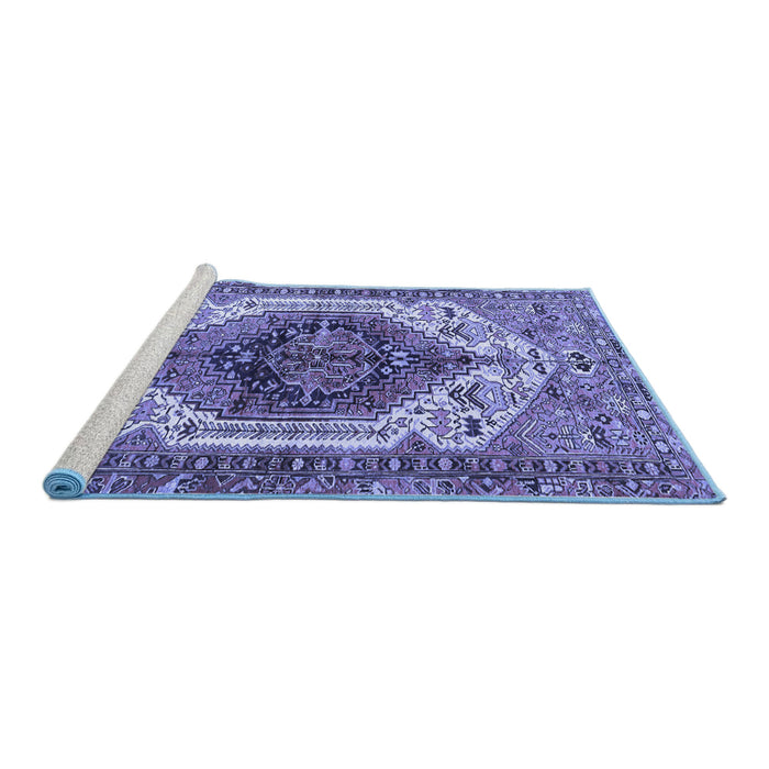 Sideview of Machine Washable Persian Blue Traditional Rug, wshtr4350blu