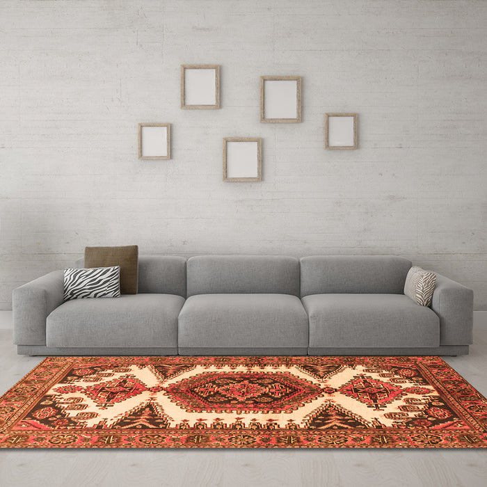 Machine Washable Persian Orange Traditional Area Rugs in a Living Room, wshtr4351org
