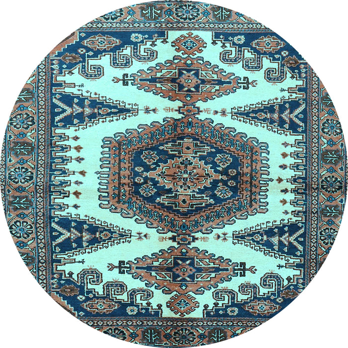 Round Machine Washable Persian Light Blue Traditional Rug, wshtr4351lblu