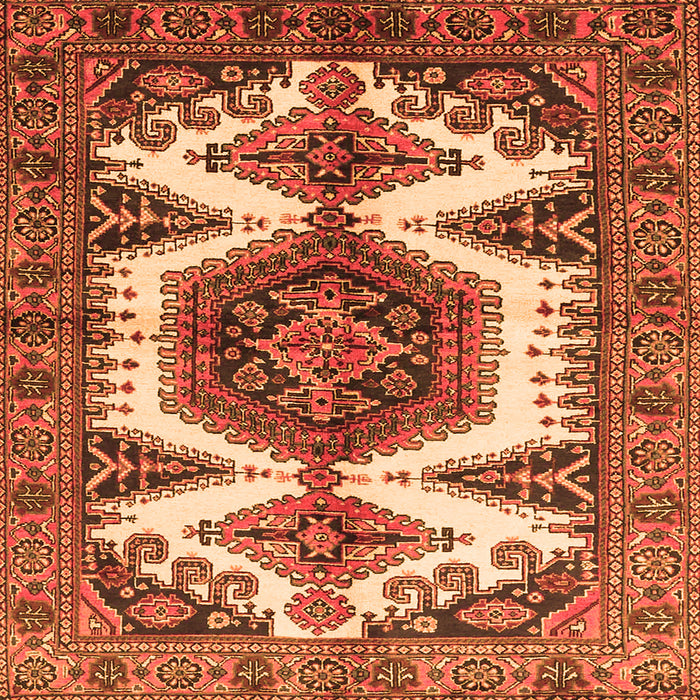 Round Machine Washable Persian Orange Traditional Area Rugs, wshtr4351org