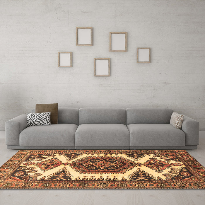 Machine Washable Persian Brown Traditional Rug in a Living Room,, wshtr4351brn