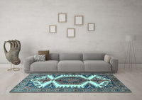 Machine Washable Persian Light Blue Traditional Rug, wshtr4351lblu