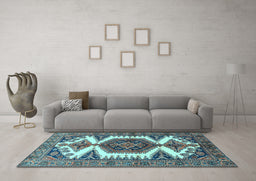 Machine Washable Persian Light Blue Traditional Rug in a Living Room, wshtr4351lblu