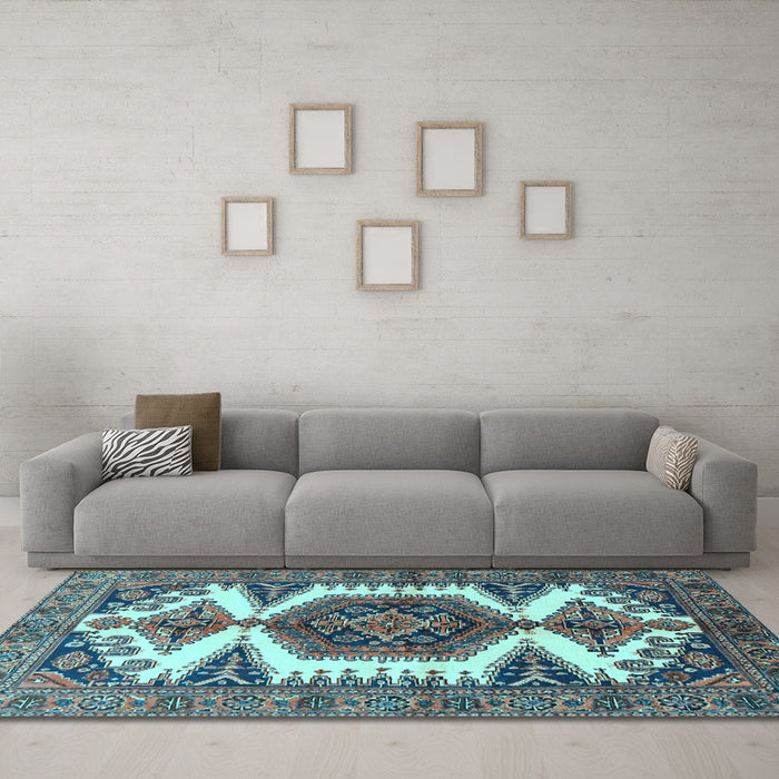 Machine Washable Persian Light Blue Traditional Rug in a Living Room, wshtr4351lblu