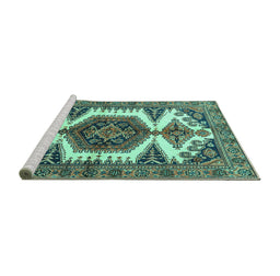 Sideview of Machine Washable Persian Turquoise Traditional Area Rugs, wshtr4351turq