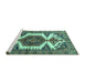 Sideview of Machine Washable Persian Turquoise Traditional Area Rugs, wshtr4351turq