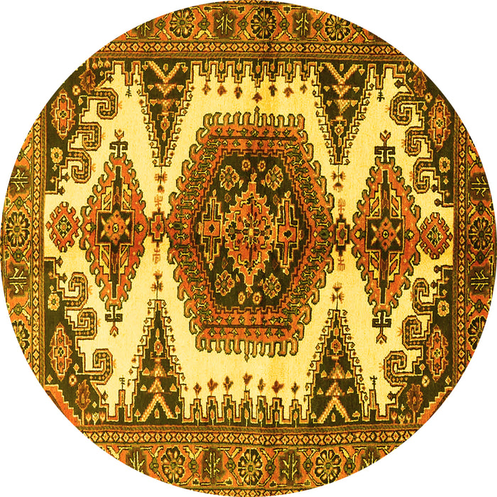 Round Machine Washable Persian Yellow Traditional Rug, wshtr4351yw