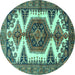 Round Machine Washable Persian Turquoise Traditional Area Rugs, wshtr4351turq