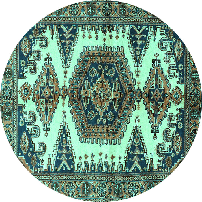 Round Persian Turquoise Traditional Rug, tr4351turq