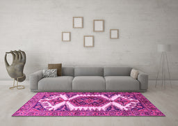 Machine Washable Persian Pink Traditional Rug in a Living Room, wshtr4351pnk