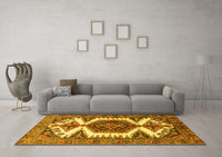 Machine Washable Persian Yellow Traditional Rug, wshtr4351yw