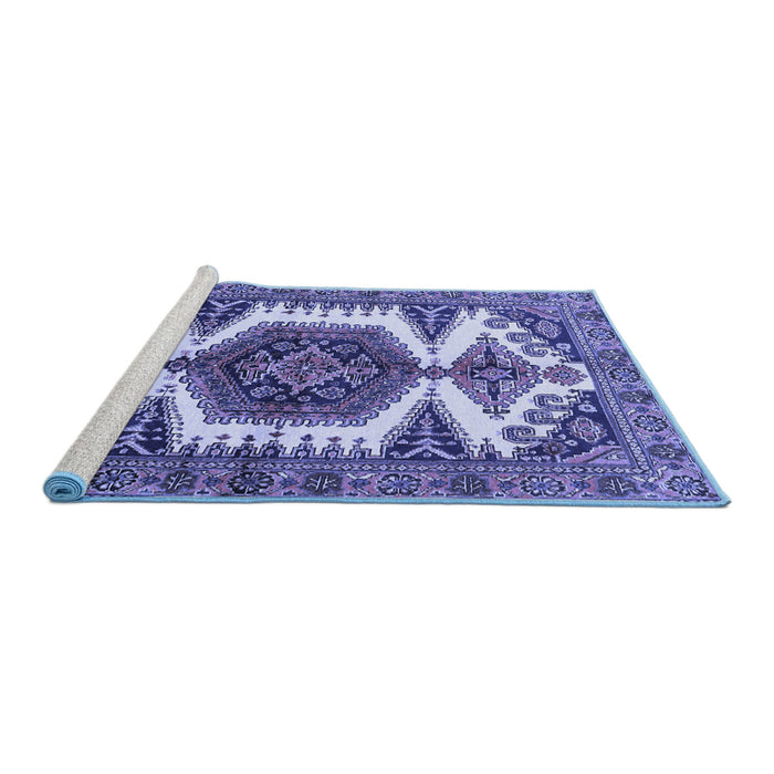 Sideview of Machine Washable Persian Blue Traditional Rug, wshtr4351blu