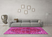 Machine Washable Medallion Pink Traditional Rug in a Living Room, wshtr4352pnk