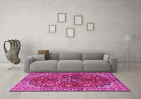 Machine Washable Medallion Pink Traditional Rug, wshtr4352pnk