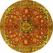 Round Machine Washable Medallion Yellow Traditional Rug, wshtr4352yw