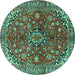 Round Medallion Turquoise Traditional Rug, tr4352turq