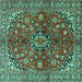 Square Medallion Turquoise Traditional Rug, tr4352turq