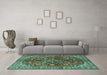 Machine Washable Medallion Turquoise Traditional Area Rugs in a Living Room,, wshtr4352turq