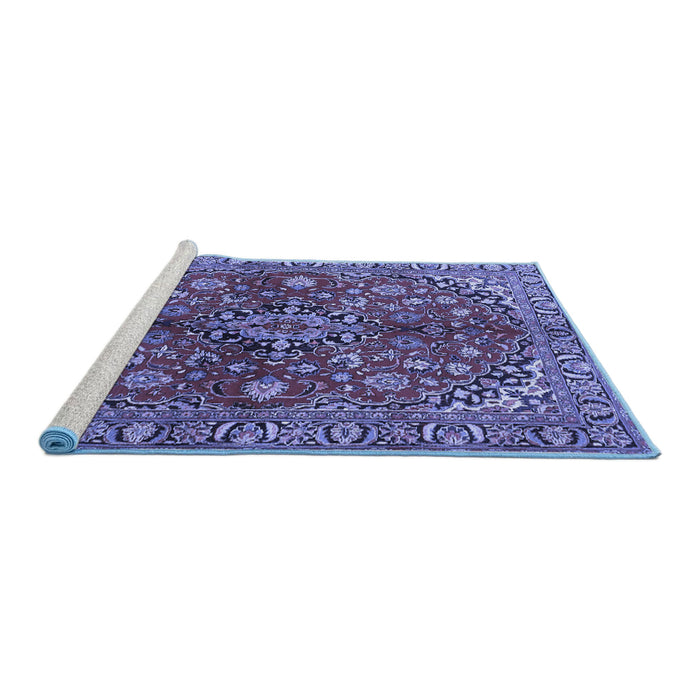 Sideview of Machine Washable Medallion Blue Traditional Rug, wshtr4352blu
